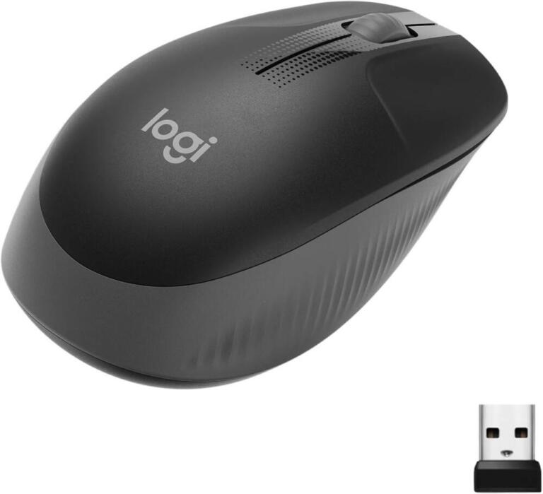 Mouse sem fio Logitech M190 com Design Ambidestro de Tamanho Padrão, Conexão USB e Pilha Inclusa – Cinza