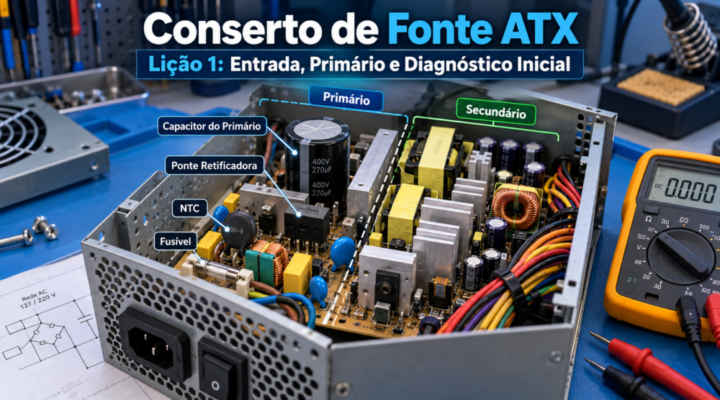 Conserto de Fonte ATX — Lição 1: Entrada, Primário e Diagnóstico Inicial